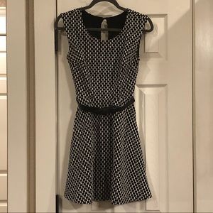 Black and white dress with faux leather belt